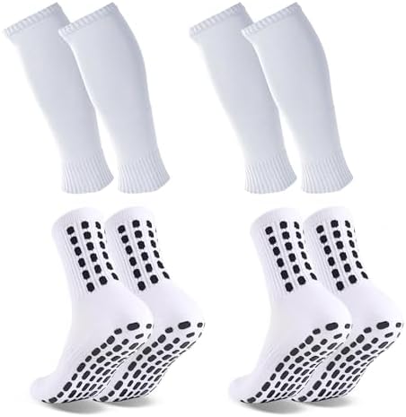 2 Set Grip Soccer Socks and Shin Guard Sleeves Non... - Image 2