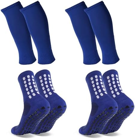 2 Set Grip Soccer Socks and Shin Guard Sleeves Non... - Image 2