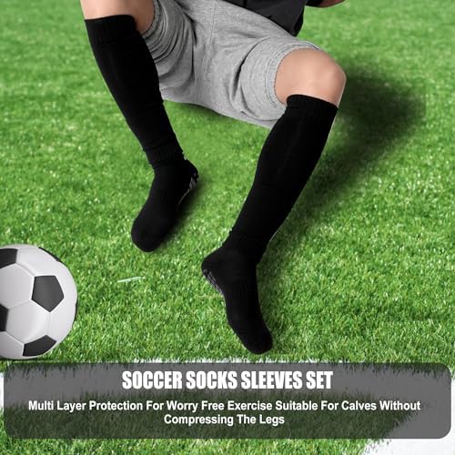 2 Set Grip Soccer Socks and Shin Guard Sleeves Non... - Image 6